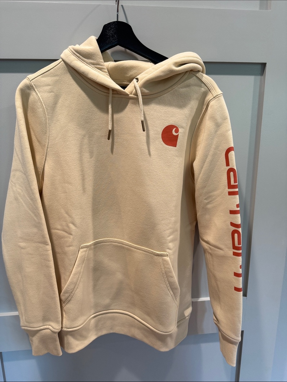 Carhartt Cream Pullover Hoodie with Orange Logo NWOT